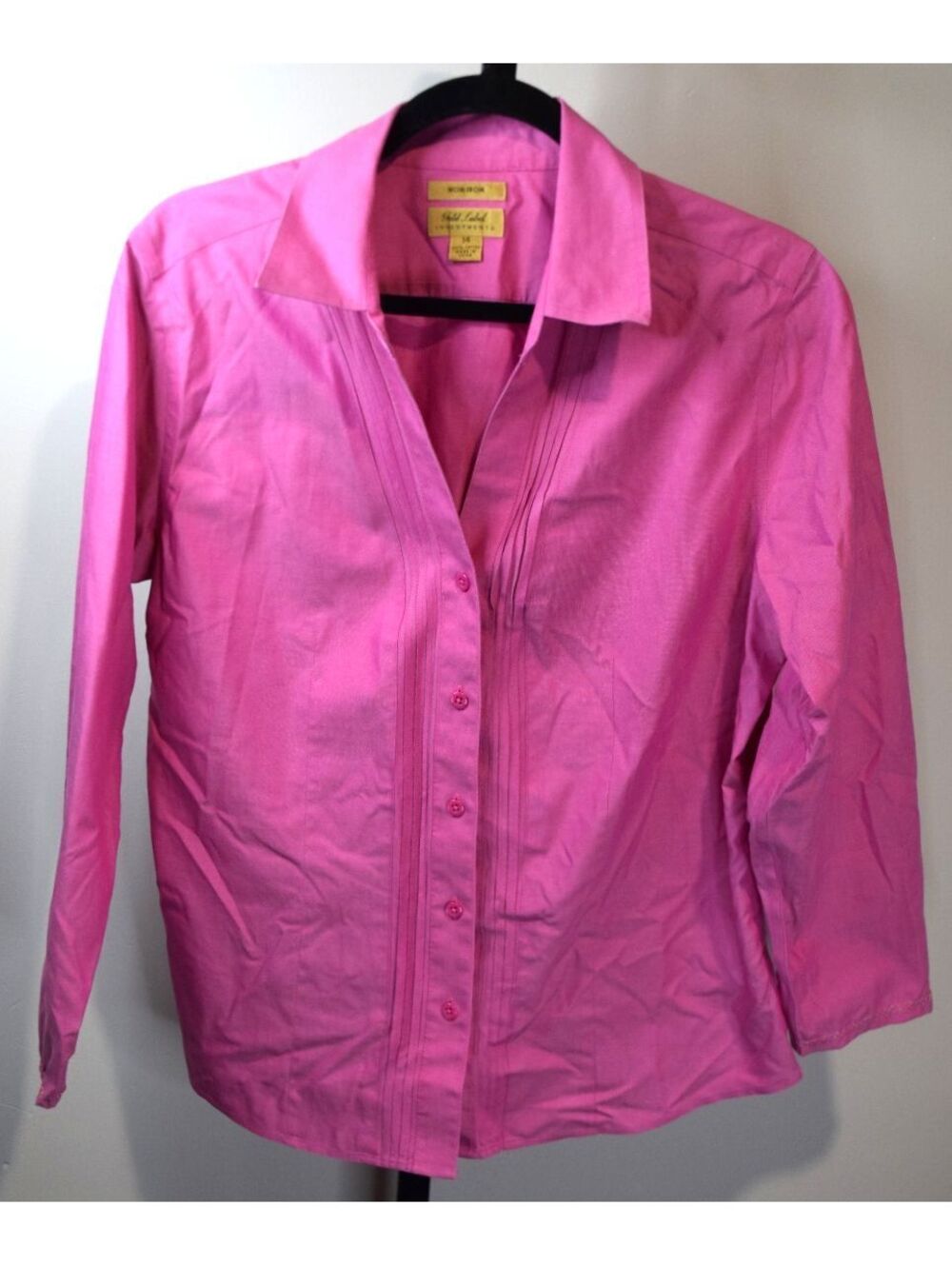 Y2K Gold Label Investments Pink Non-Iron Pintuck Button-Up Blouse  Sz 14